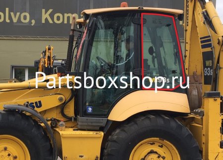Стекло боковое левое Komatsu WB93R-5, WB93S-5, WB97R-5, WB97S-5 KMK - заказать Стекло боковое левое Komatsu WB93R-5, WB93S-5, WB97R-5, WB97S-5 KMK